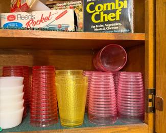 Vintage plastic tumblers, vintage kitchen tools