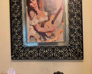 Mid-Century art in the hall bathroom, a second matching piece can be found in the guest bedroom