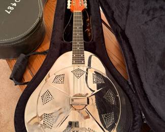 Johnson, metal resonator mandolin with case