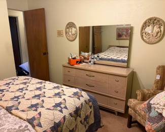 Looking across the second guest bedroom! Wonderful Mid-Century Modern dressser with mirror, there is also a matching freestanding headboard