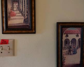 Mid-Century art pieces can be found in the master bathroom