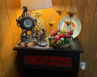 Vintage metal clock, ceramic bird