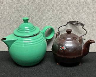 Lot # : 68 - Fiestaware Enamel Teapot & Vintage Pottery Teapot