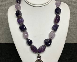 Lot # : 106 - Amethyst Stone Necklace with Metallic Face Pendant