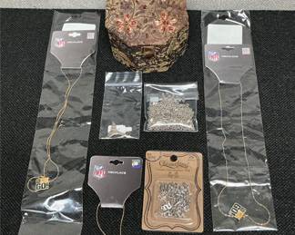 Lot # : 82 - Jewelry Box, Packers Necklaces, Craft Supplies