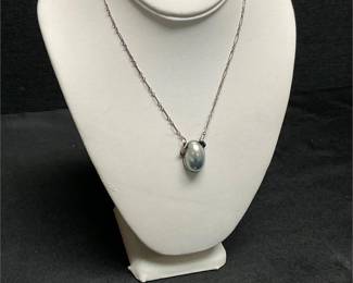 Lot # : 22 - Vtg Silver Mother of Pearl Blister Ring & Necklace
