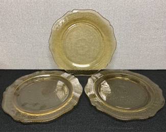 Lot # : 60 - 3 Vintage Yellow Embossed Glass Serving Plates