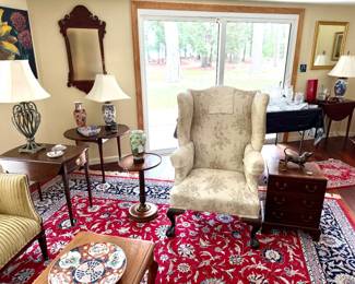 Wing Chair, Chest, Side Tables & Mirrors