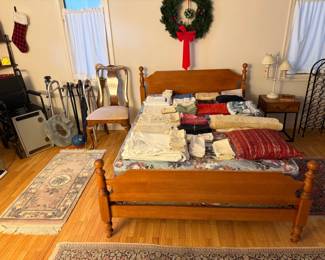 Pine Full Size Bed, Linens, Canes, Walker and Miscellaneoue