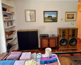 Linens, Art Work and Vintage Speakers