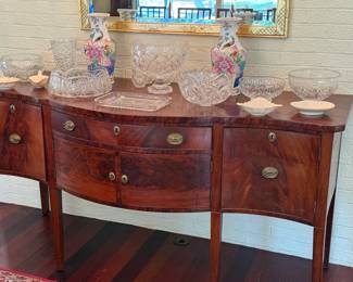 Mahogany Side Board, Tobacco Leaf, Crystal and Vintage Lenox