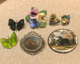 Laliquebutterflies, hand painted vintage brooches, etc,