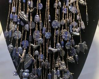 Hand carved stunning lapis bib necklace