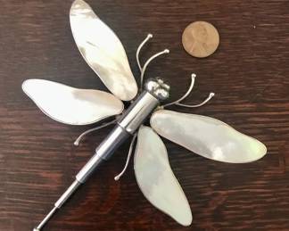 HUGE sterling MOP dragonfly
