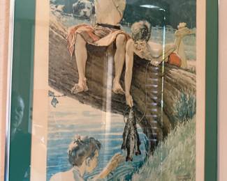 Three Boys Fishing Norman Rockwell signed Artist's Proof