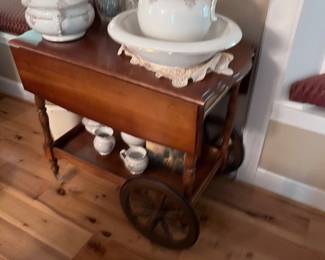 Vintage tea, cart, and wash bowl