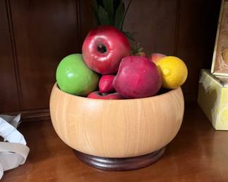 Wood bowl with wood fruit