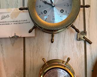 Vintage Schatz “Ships Bell” 8 Day 7 Jewels Clock and Schatz German Nautical Ship’s Wheel Barometer