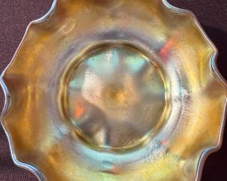 Antique Tiffany LCT Scalloped Gold Iridescent Salt Cellar.