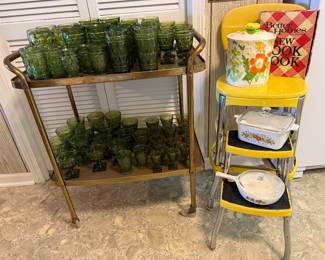 Whitehall Avocado Green Glassware, Cosco Folding Step Stool Chair
