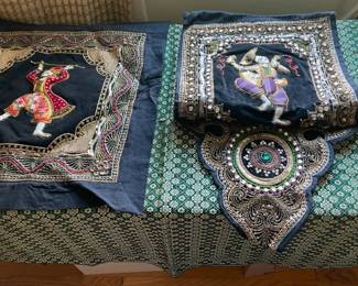 SAT527 - Beautiful Woven Tablecloth & Burmese Kalaga Tapestry