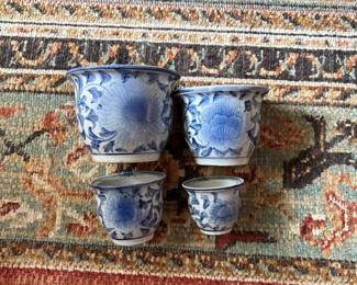SAT346 - Vintage Blue & White Lotus Nesting Planters