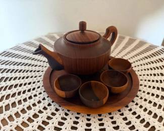 SAT048 - Miniature wooden carved Tea Set