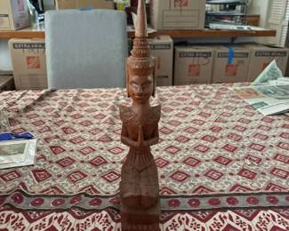SAT458 - Vintage Hand-Carved Teak Wood Thai Thepphanom Guardian Angel Statue