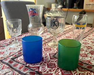 SAT349 - Crystal Goblet, 2 Glass Goblets, Michigan Glass, 2 Plastic Cups