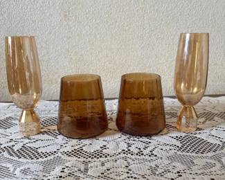 SAT117 - Mid-Century Amber Glass Drinkware Set (4 Pieces)