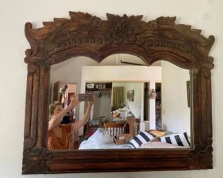 SAT451 - Hand-Carved Wooden Wall Mirror