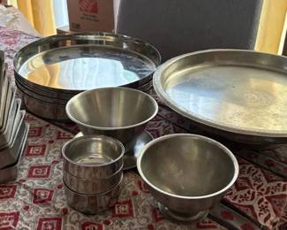 SAT396 - Silver-tone Plates And Serving Dishes