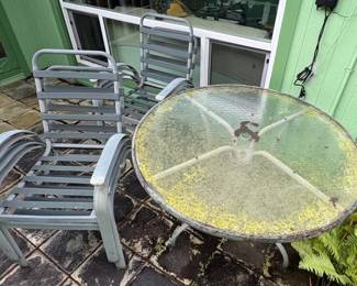 SAT381 - Four Patio Chairs + Round Glass Table
