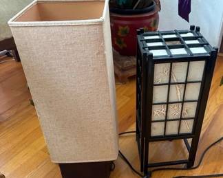 SAT033 - Pair of Modern Japanese-Style Table Lamps - Shoji & Minimalist Pedestal Designs