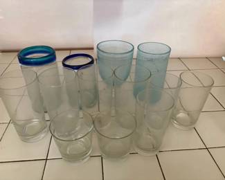 SAT122 - Assortment Of Glass Cups And Colored Glass