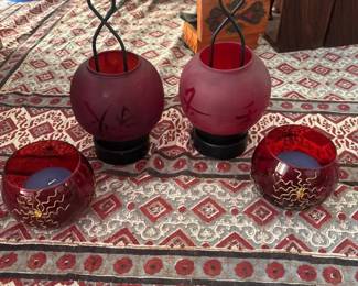 SAT423 - Vintage Red Glass Candle Holder Lot