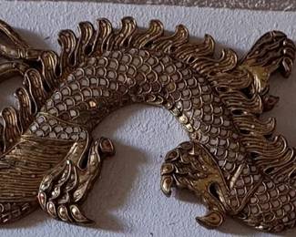 SAT061 - Two Wooden Gilded Dragon Wall Carvings