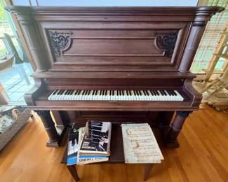 SAT003 - Upright Victorian style piano + stool bundle