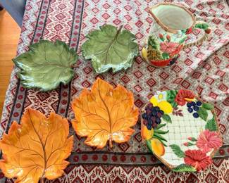 SAT134 - Pine Leaf & Fruit Basket Ceramic Plates & Pitcher