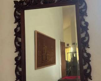 SAT098 - Large Ornate Mirror with Dark Wood Frame
