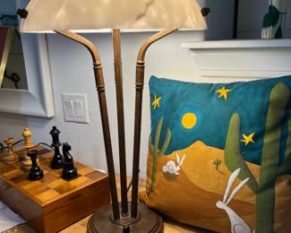 Pair of lamps and T. Farr pillow