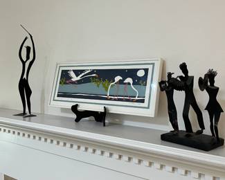 Metal art group with a T Farr Flamingo  serigraph