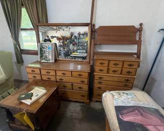 Maple dresser, chest and single headboard