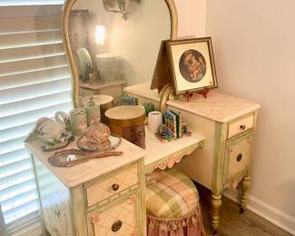 Hand painted dressing table with homemade stool 