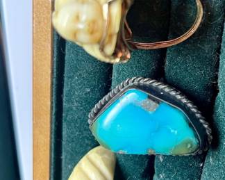 Bone, turquoise, and netsuke rings