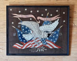 Late 19th / early 20th century Asian / Japanese export silk embroidery patriotic panel
