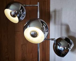 Koch Lowy three-globe chrome floor lamp, restored and tested
