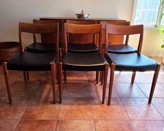 Set of six Mid-Century Swedish Kontiki teak dining chairs, attributed to Yngve Ekström for Hugo Troeds