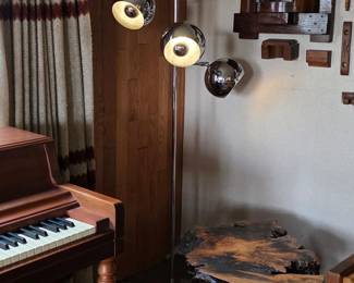 Koch Lowy three-globe chrome floor lamp, restored and tested