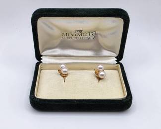 Mikimoto Akoya Cultured Pearl Earrings 14K Gold Vintage